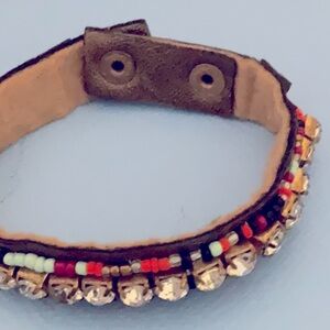 Beaded Leather Bracelet with Crystal Accents
